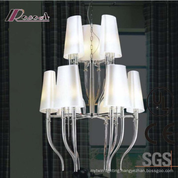 European Hotel Decorative Chrome Pendant Lamp with Fabric Shade